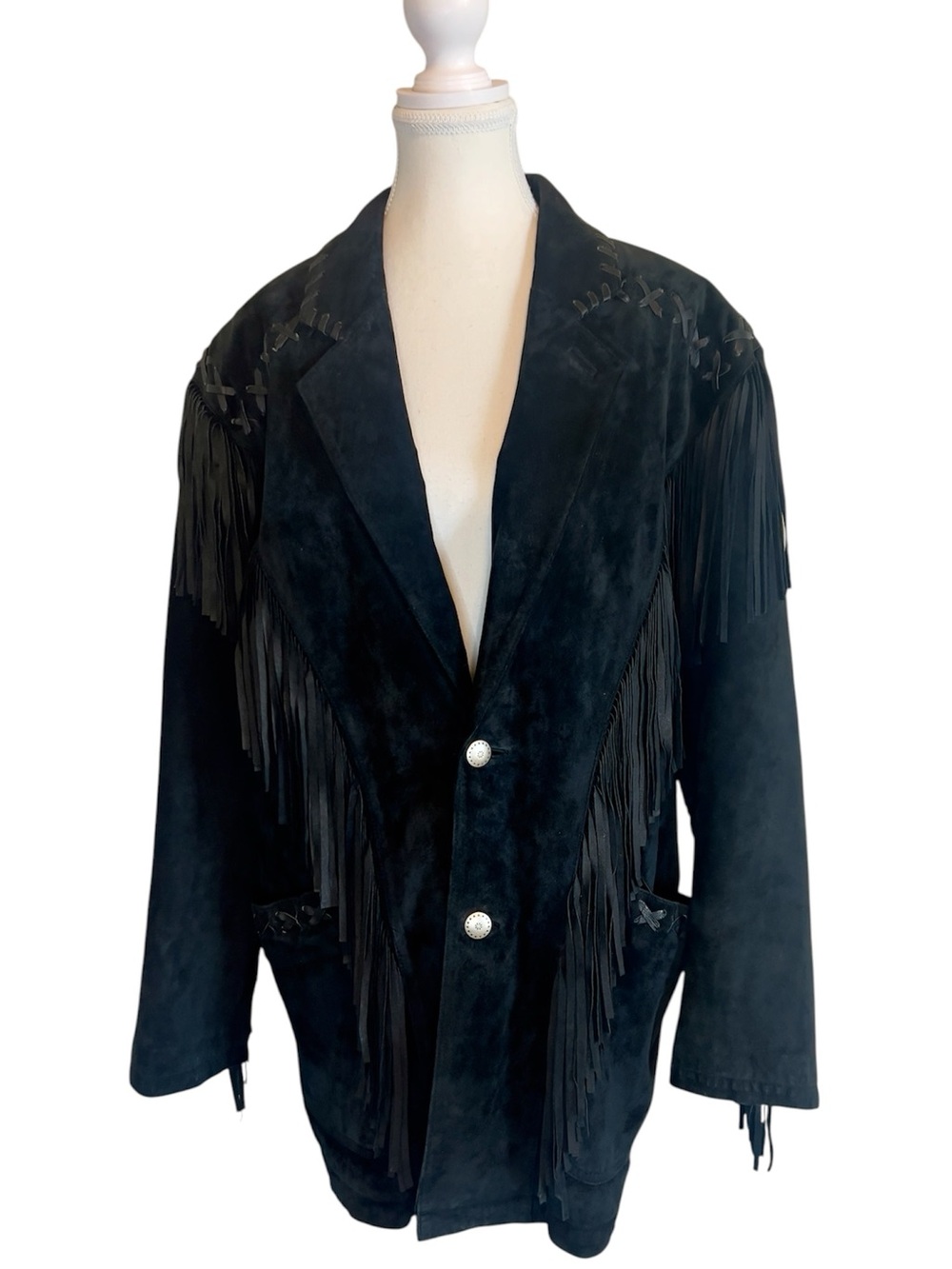 Madison Creek Outfitters Black Genuine Leather Fringe Western Jacket Blazer L